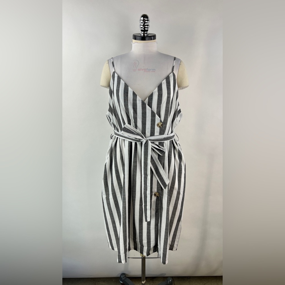 💚 3203. Asymmetrical Stripe Mini Wrap Dress